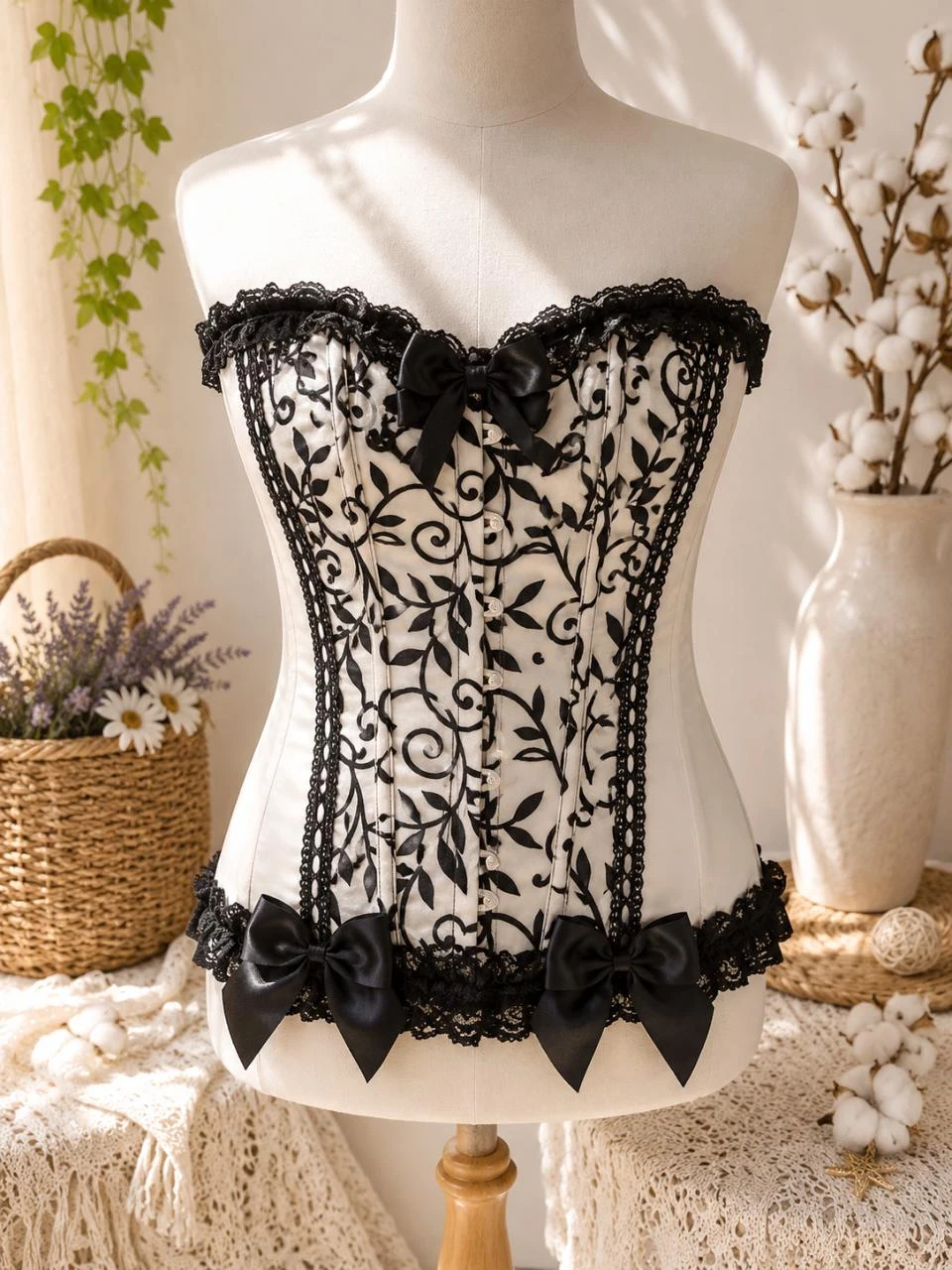 Corset ivoire et noir avec string taille M neuf